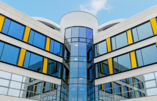 View of One Blanchardsown Corporate Park from the entrance on the ground looking up.